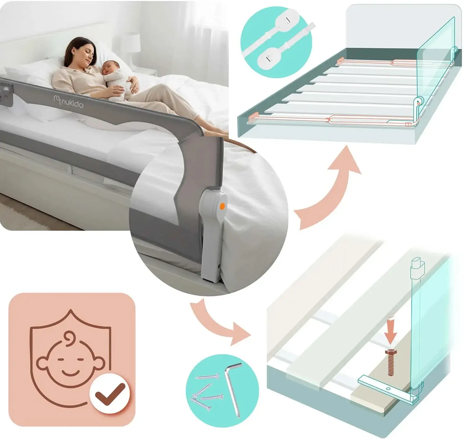 Bariera de protectie pentru pat Nukido 722900 (Grey) - 5