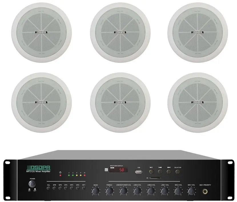 Set amplificator + sistem acustic DSPPA MP260U+DSP802х6 (White/Black)