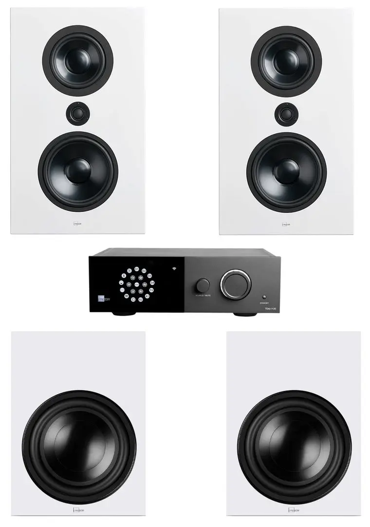 Sistem acustic Lyngdorf FR-1 + 2xBW-2 + TDAI-1120 (White/Black)