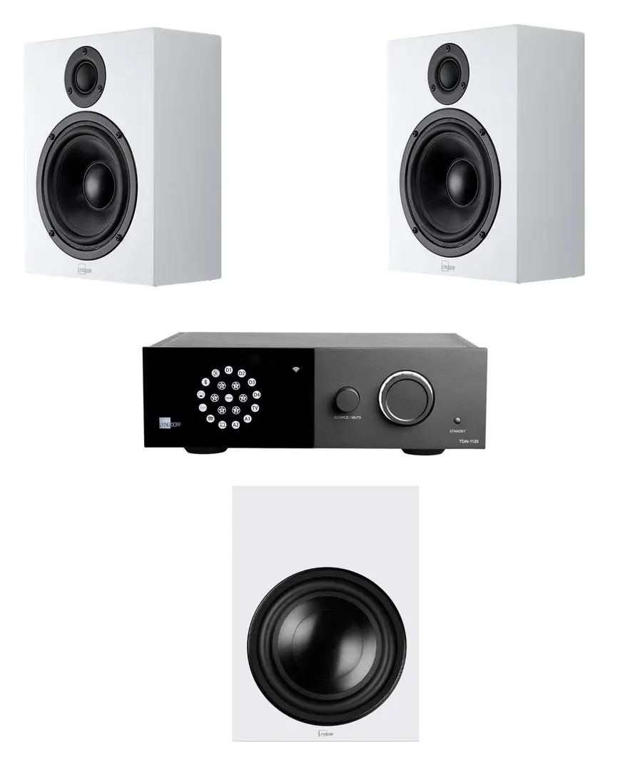 Sistem acustic Lyngdorf MH-2 + BW2 + TDAI-1120 (White/Black)