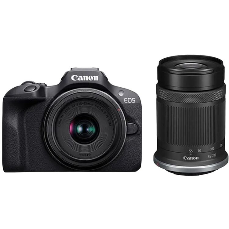 Aparat foto Canon EOS R100 & RF-S 18-45mm f/4.5-6.3 & RF-S 55-210mm f/5-7.1 IS STM KIT (Black)