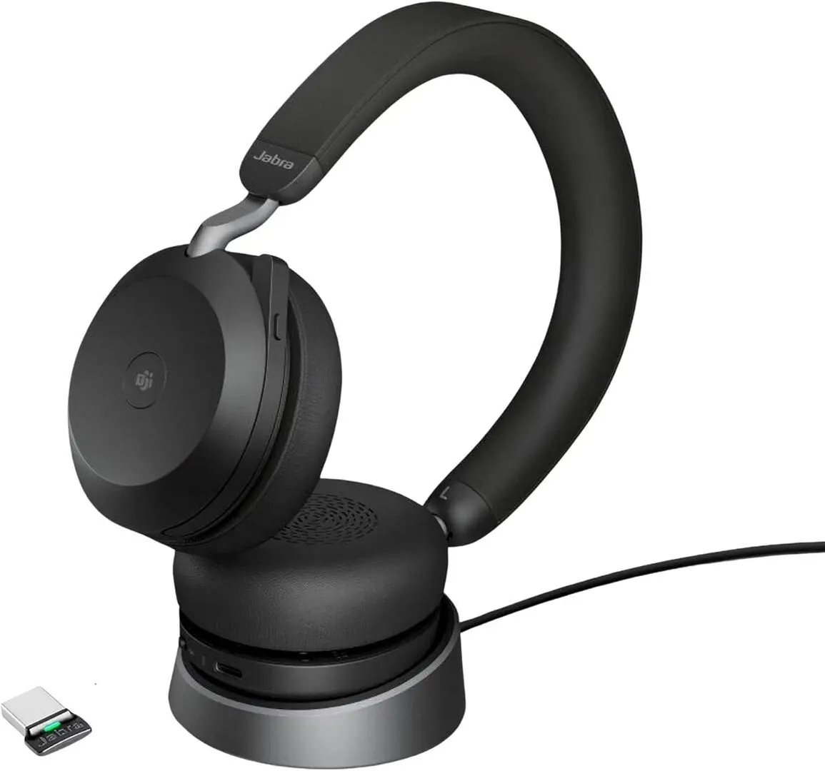 Casti fara fir Jabra Evolve2 75 USB-A MS Teams Charging Stand (Black)