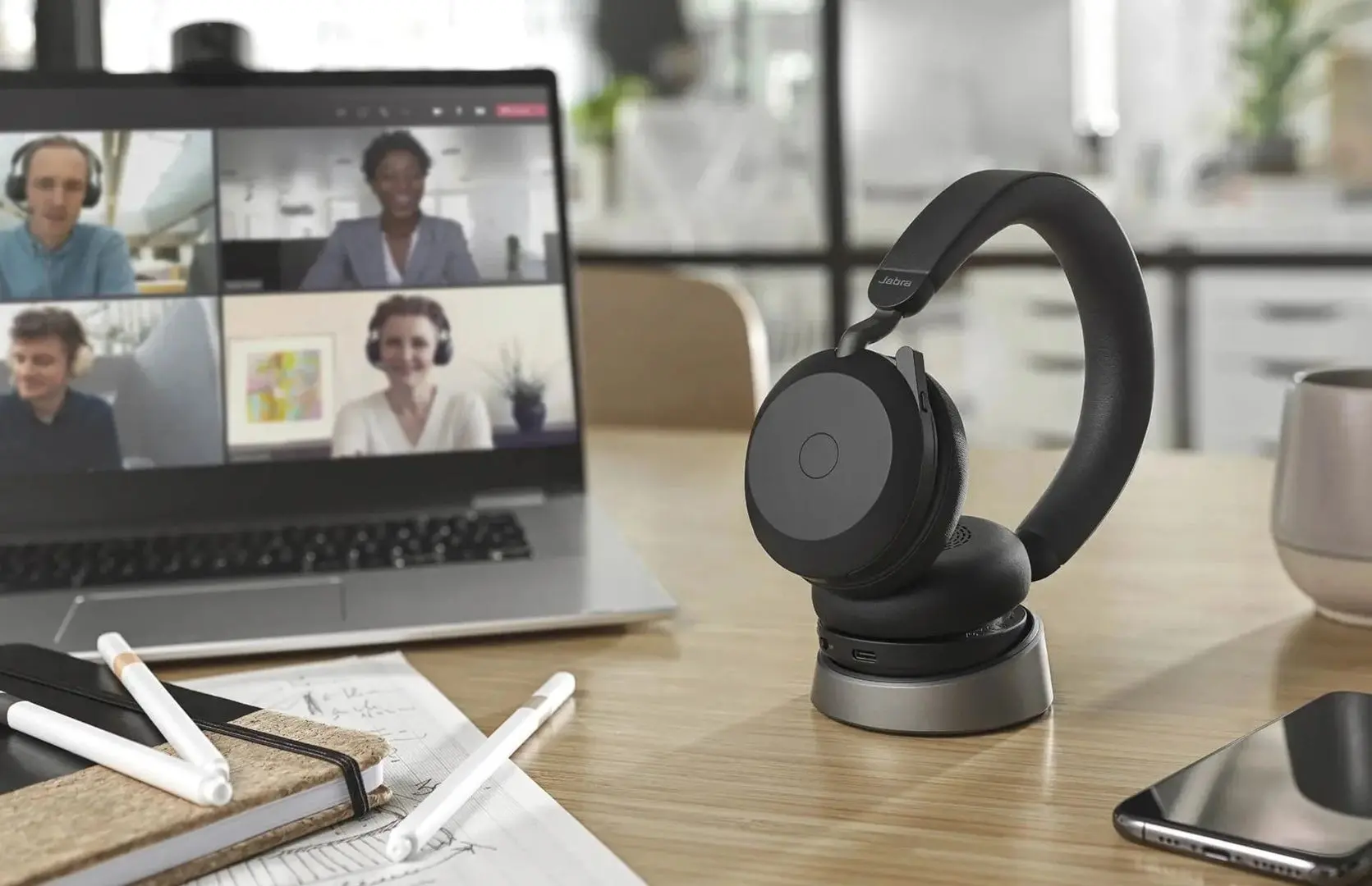 Casti fara fir Jabra Evolve2 75 USB-A MS Teams Charging Stand (Black)