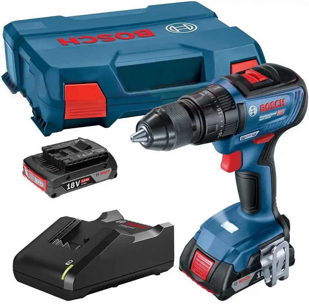 Дрель-шуруповерт аккумуляторная Bosch Professional GSB 18V-50 + Akku GBA 18V 2Ahx2 + GAL 18V-20 + L-Case