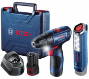 Masina de gaurit si insurubat cu acumulator + lanterna Bosch Professional GSR 120-LI + GLI 12V-300