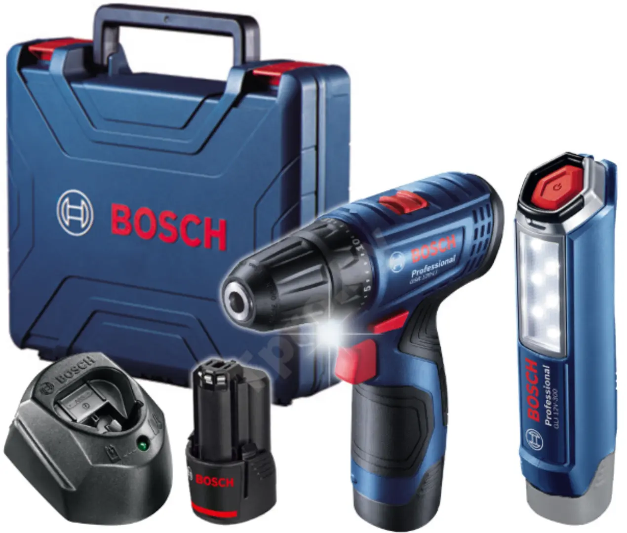 Дрель-шуруповерт аккумуляторная + фонарь Bosch Professional GSR 120-LI + GLI 12V-300