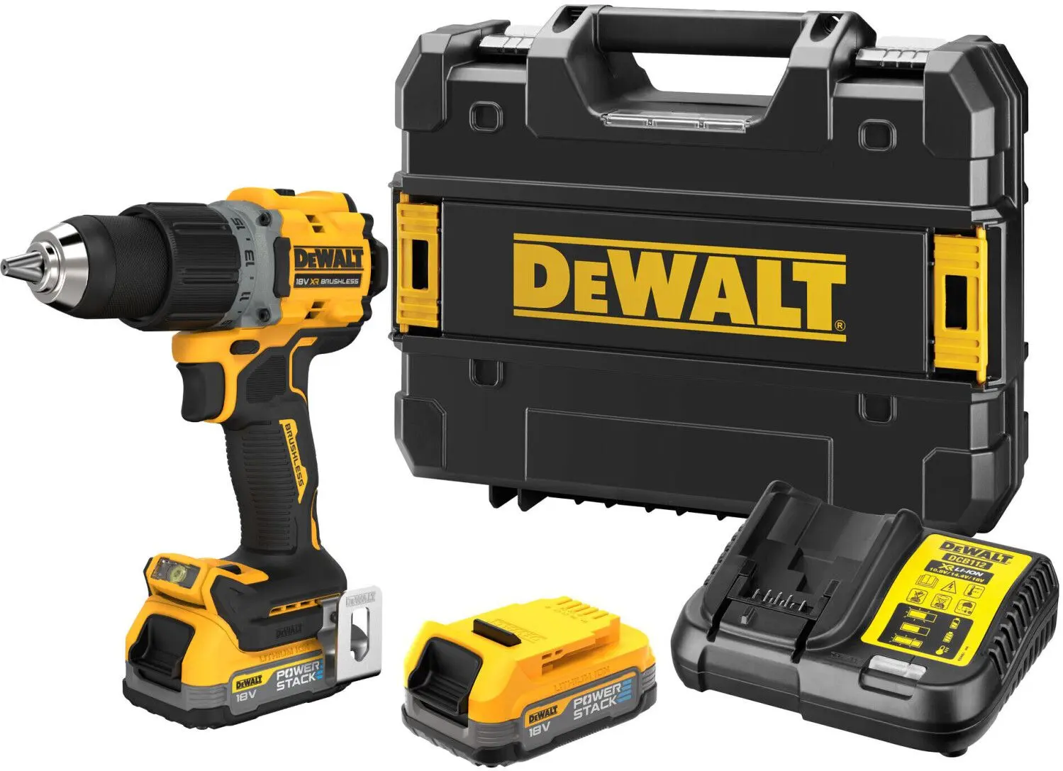 Masina de gaurit si insurubat cu acumulator Dewalt DCD800E2T-QW + DCBP 18V 2x1.7Ah + DCB115 + TSTAK