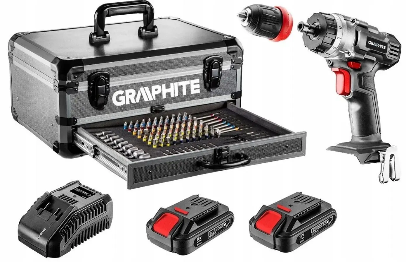 Дрель-шуруповерт + набор инструментов Graphite 58G022-PS15