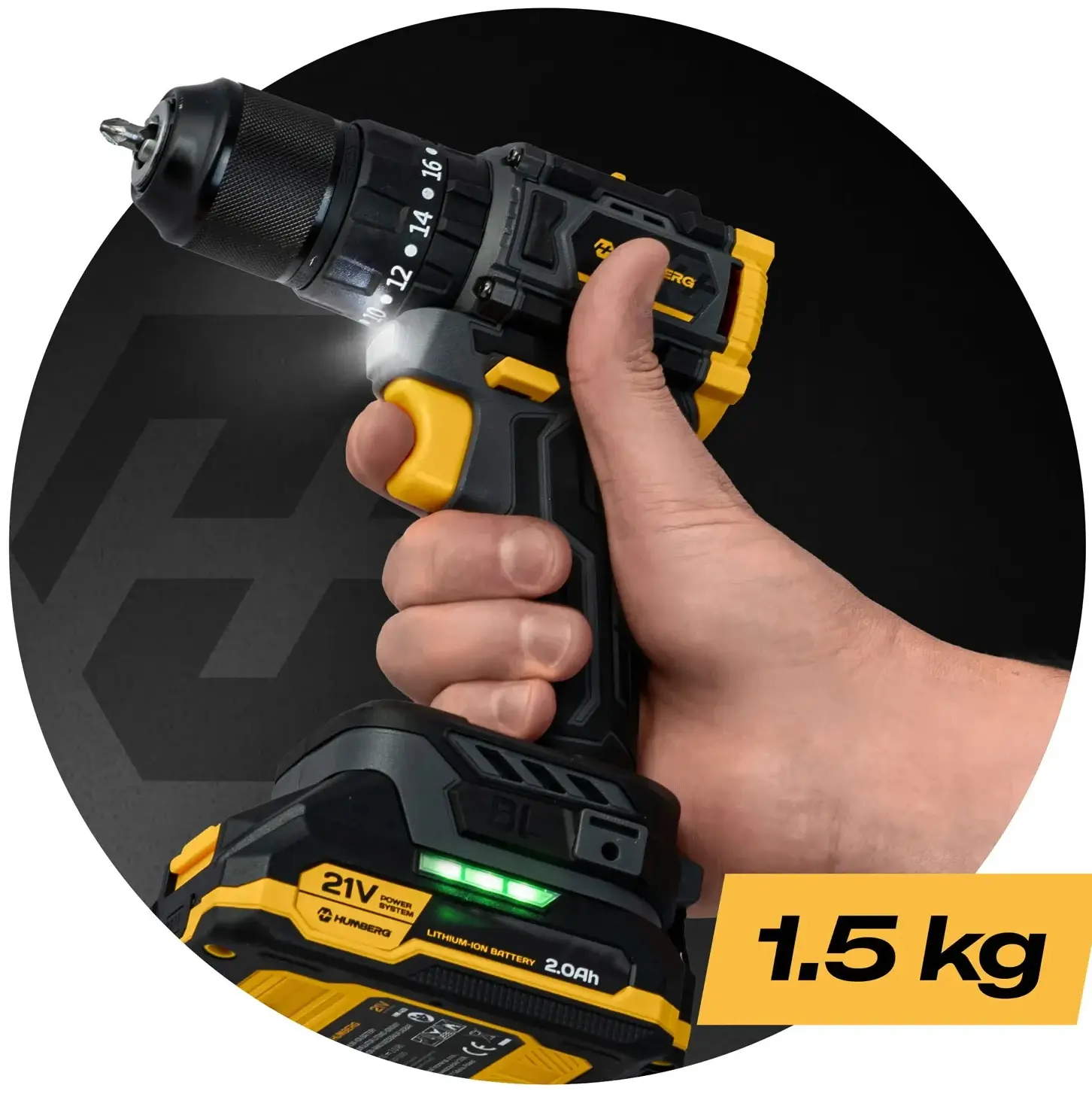 Аккумуляторная ударная дрель-шуруповерт Humberg HM-432 543200 (Yellow/Black) - 14