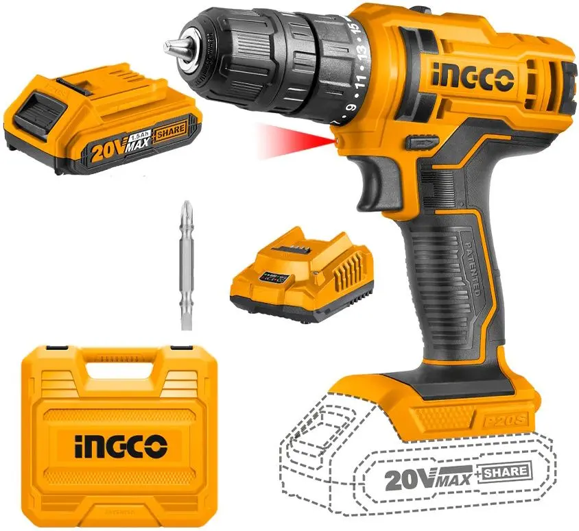 Masina de gaurit si insurubat cu acumulator Ingco CDLI20028 Set (Yellow/Black)