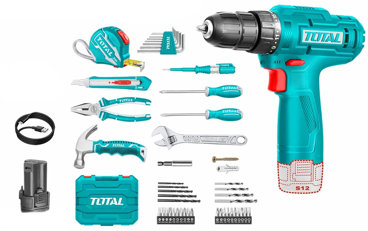 Masina de gaurit si insurubat cu acumulator + set de scule Total THKTHP10892