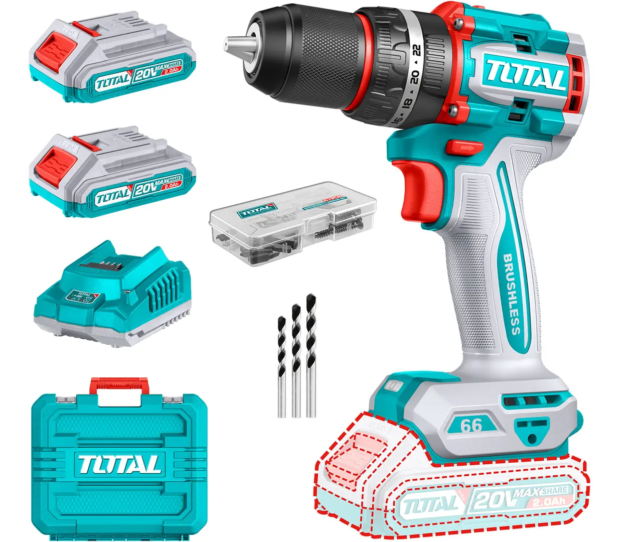 Masina de gaurit si insurubat cu impact si acumulator Total TIDLI20668