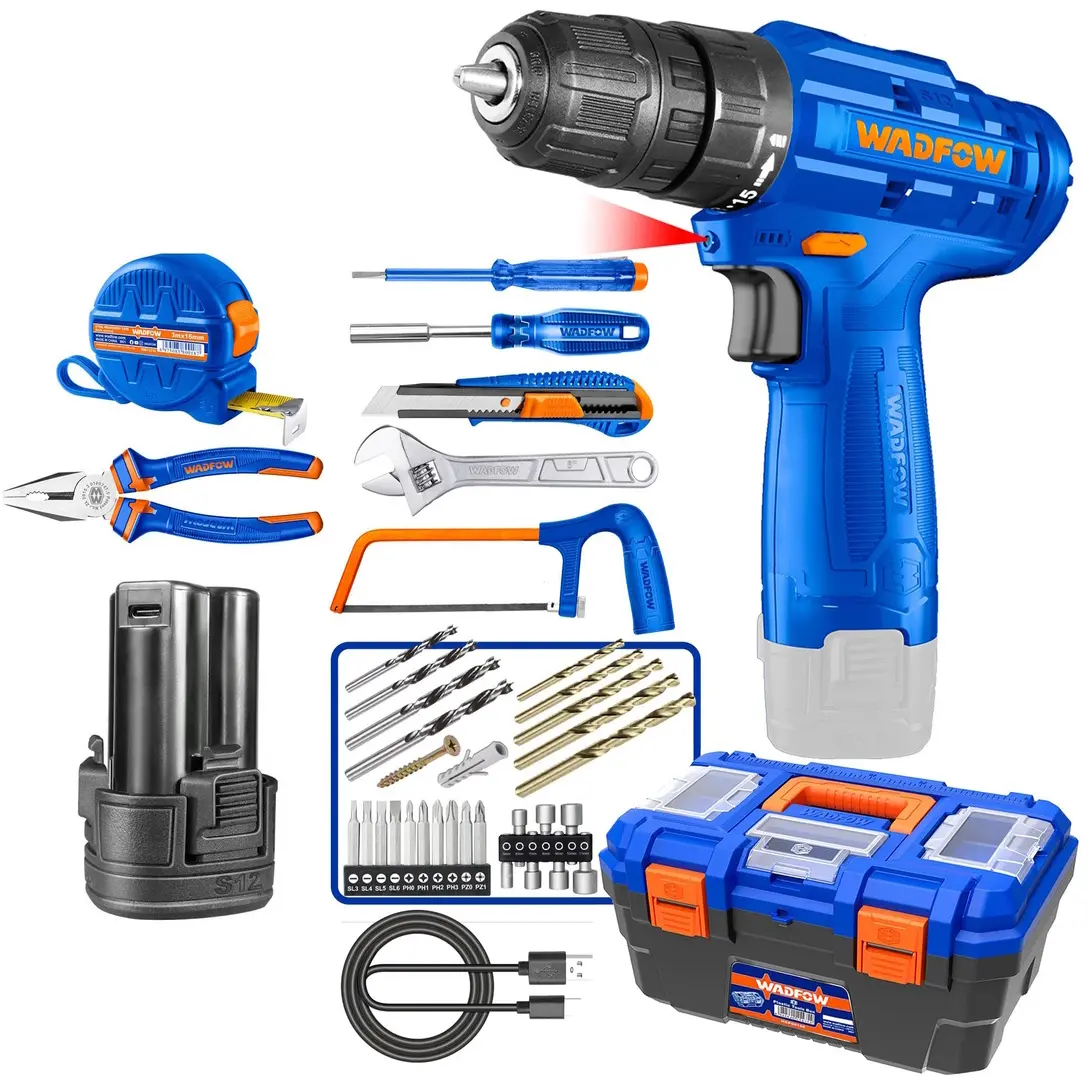 Аккумуляторная дрель-шуруповерт + набор инструментов Wadfow WDT1B77