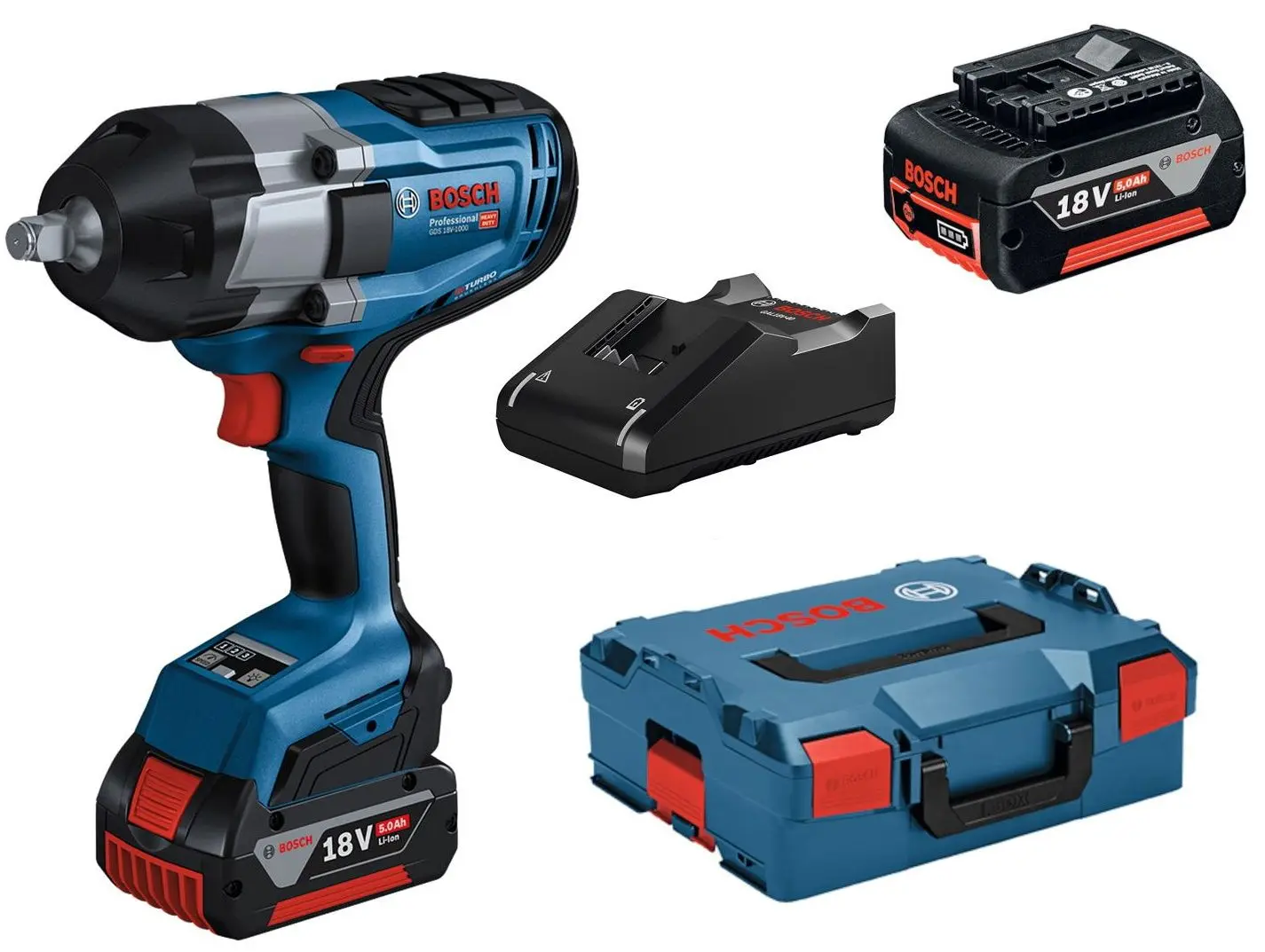 Аккумуляторный ударный гайковерт Bosch GDS 18V-1000 + GBA 18V 5.0Ah*2 + GAL 18V-40 + L-BOXX