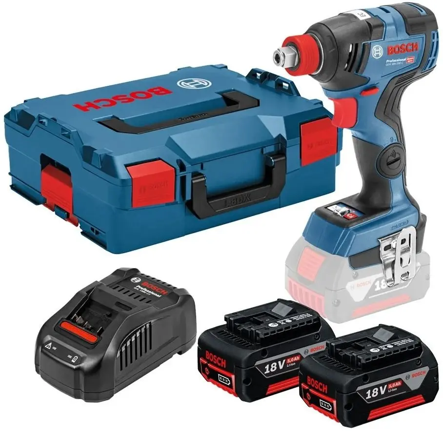 Masina de insurubat cu impact Bosch GDX 18V-200 С + Akku GBA 18V 5Ahx2 + GAL 1880 CV + L-Boxx