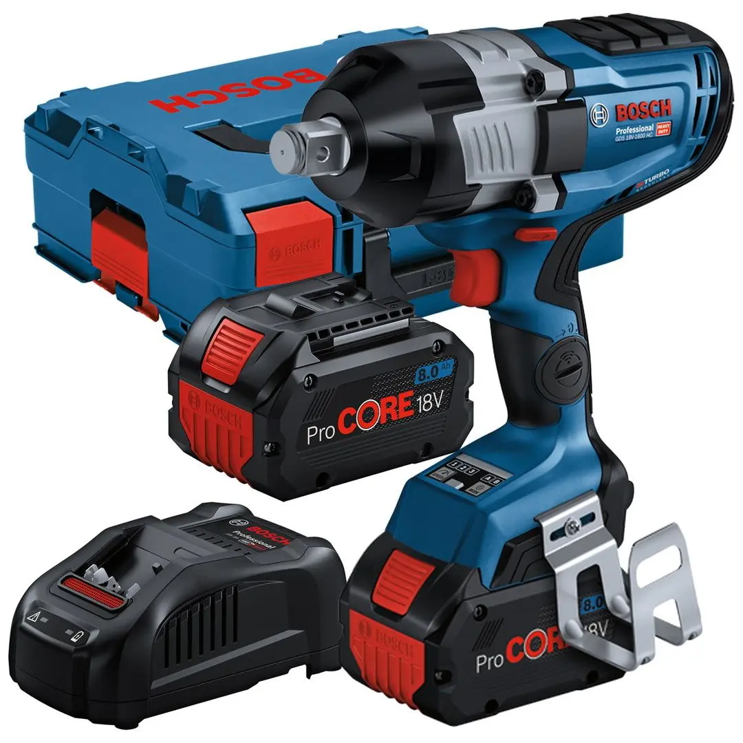 Masina de insurubat cu impact si acumulator Bosch Professional GDS 18V-1600 HC + 8.0Ah x2 + L-Boxx