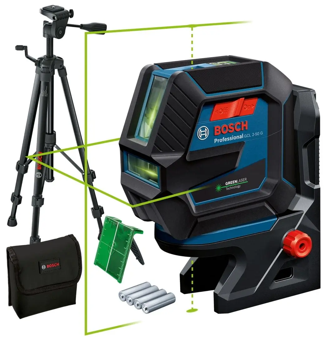 Комбинированный лазер Bosch Professional GCL 2-50 G + 1.5-V-LR6х4 + RM 10 + BT 150