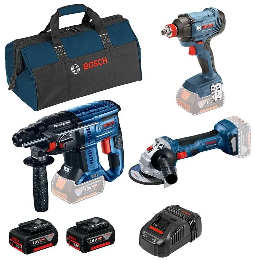 Набор аккумуляторных инструментов Bosch GBH 180-LI + GWS 180-LI + GDX 180-LI + GBA 18V 5.0Ahx2 + GAL 1880 CV
