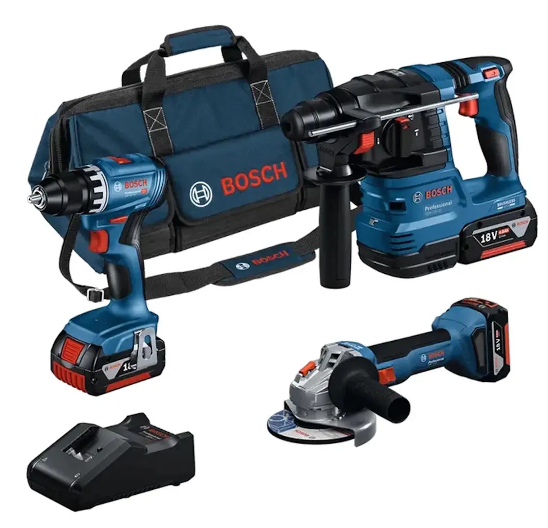 Set instrumente cu acumulator Bosch Professional Set Combi GSR18V-45 + GWS18V-8 + GBH18V-22 + 3xGBA 18V 4.0Ah + GAL18 (0615A5007L)