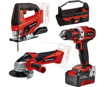 Set de instrumente cu acumulator Einhell TC-AG 18/115 Li + TC-JS 18 Li + TE-CD 18/40 Li + 1x4Ah PXC + Bag 45/22