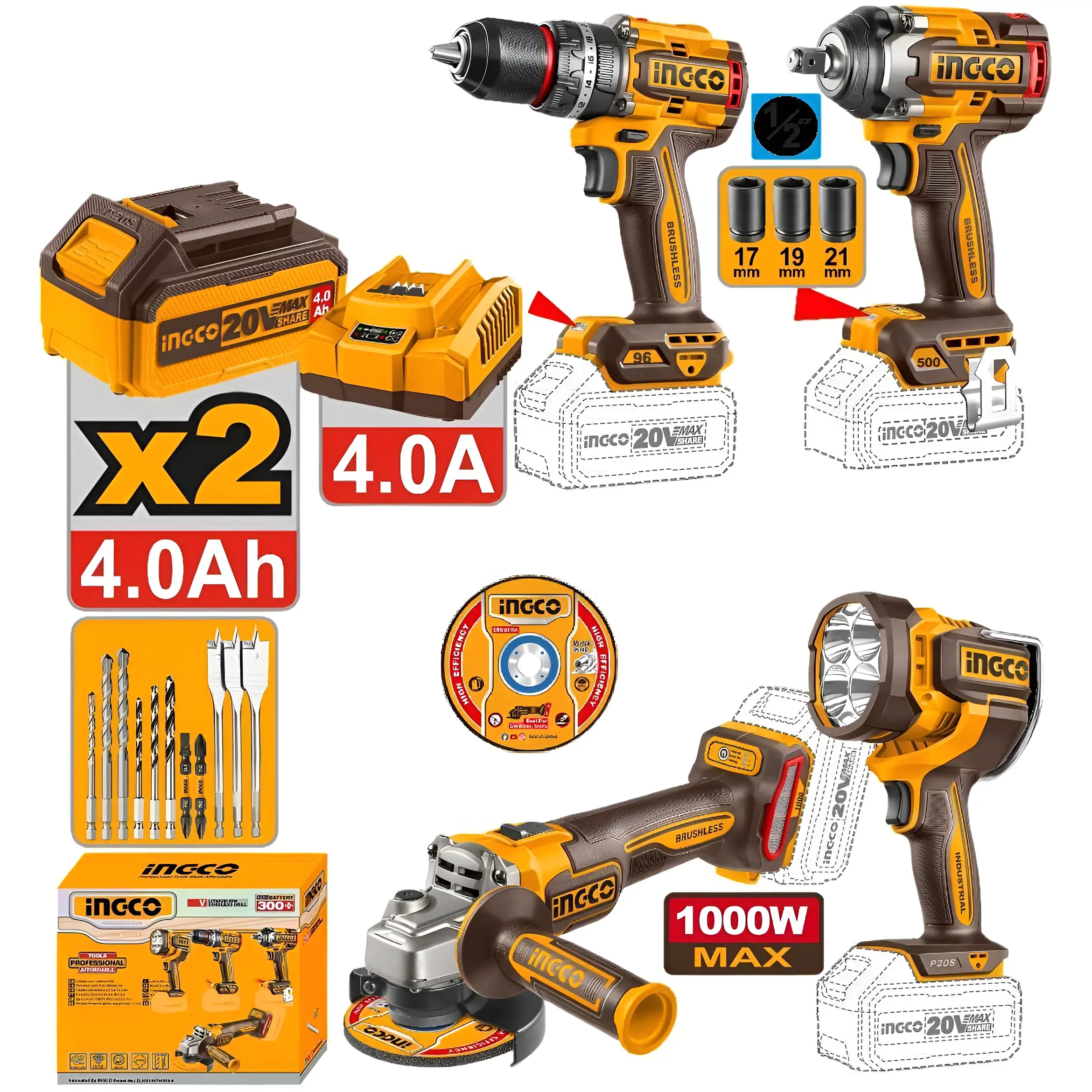 Set instrumente cu acumulator Ingco COSLI241292