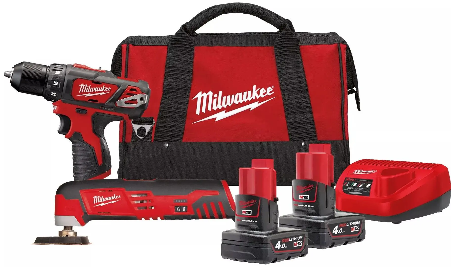 Set de instrumente cu acumulator Milwaukee M12 BPP2D-402B