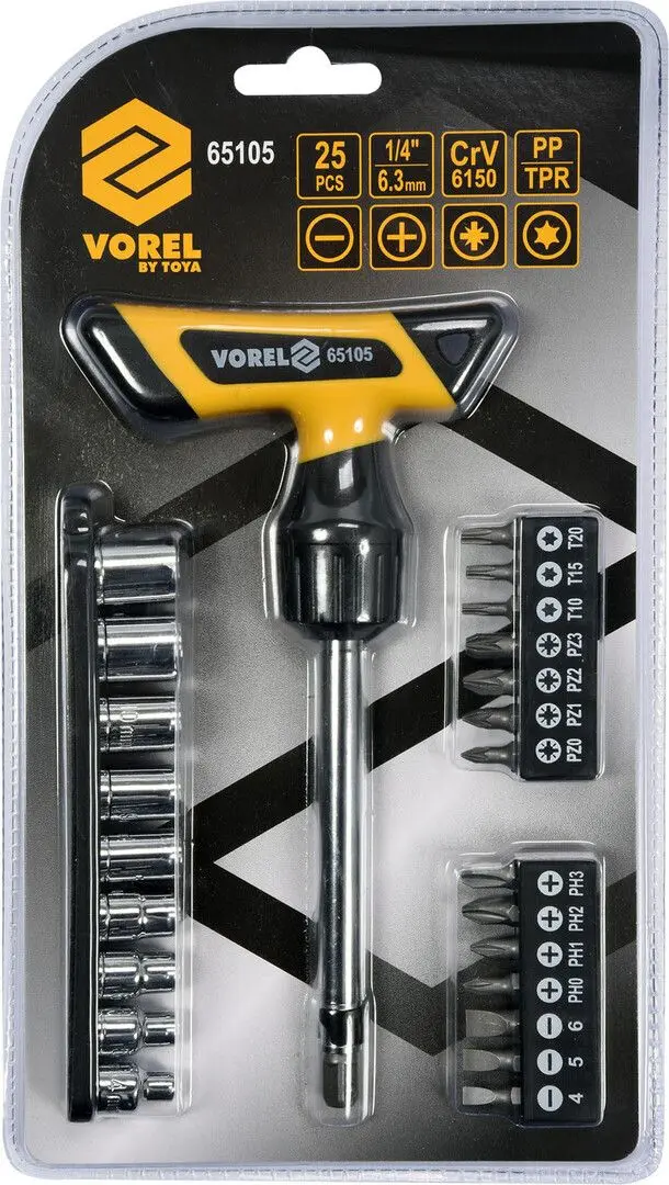 Набор отвертка + биты Vorel 65105