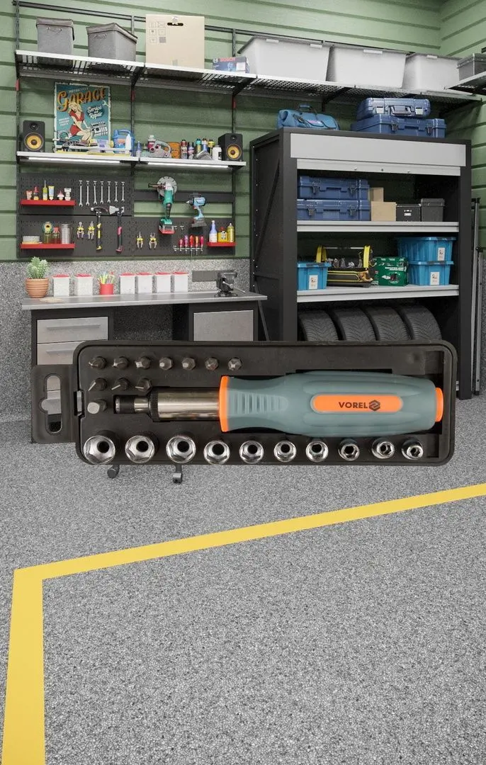 Отвертка с трещоткой и битами Vorel 60976