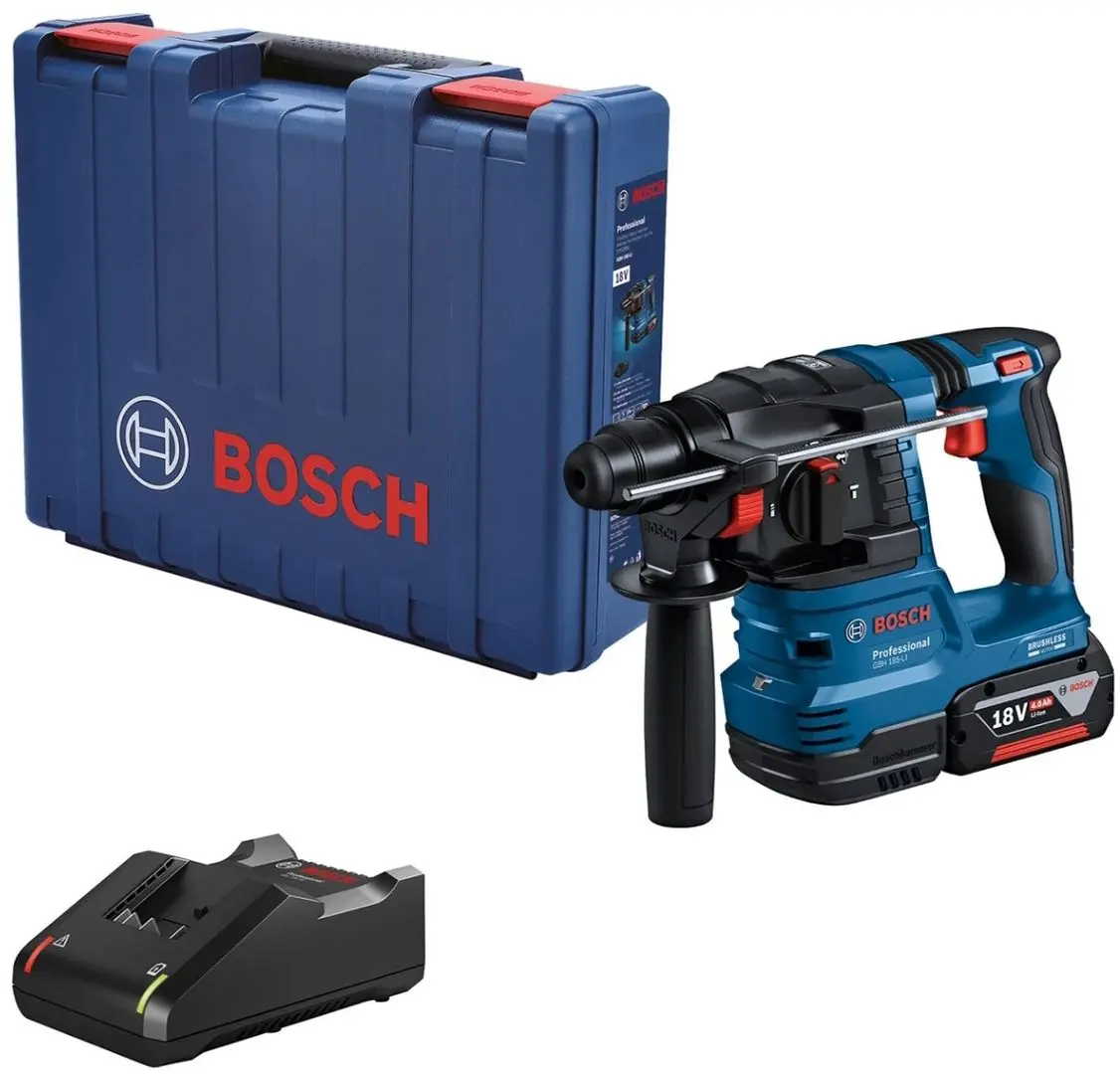 Ciocan rotopercutor Bosch GBH 185-LI + GBA 18V 4.0Ah x1 +  GAL 18V-40 + Case