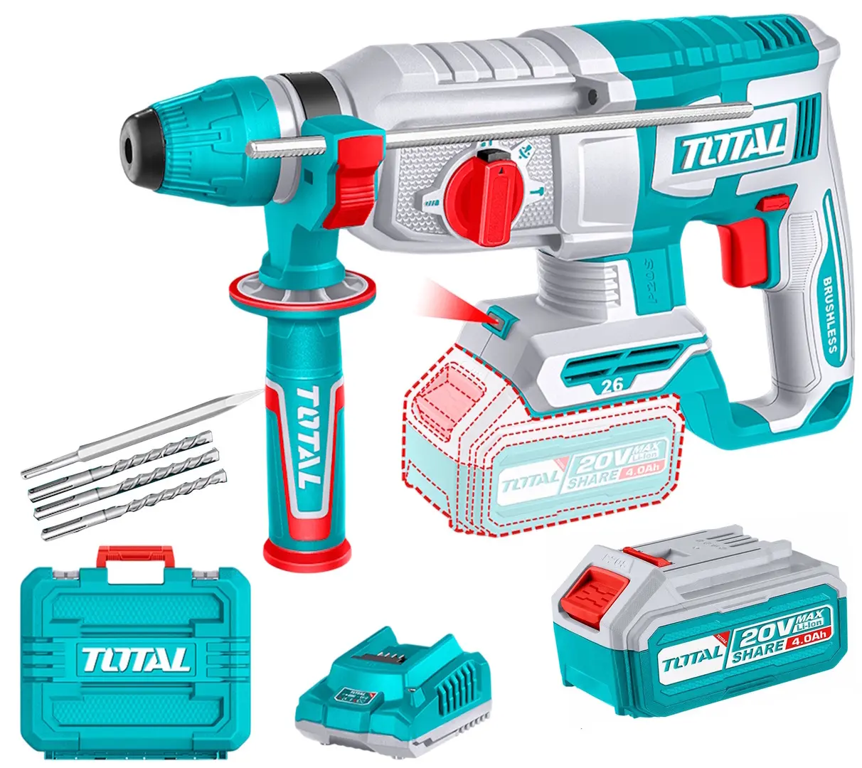 Ciocan rotopercutor cu acumulator Total TRHLI202682