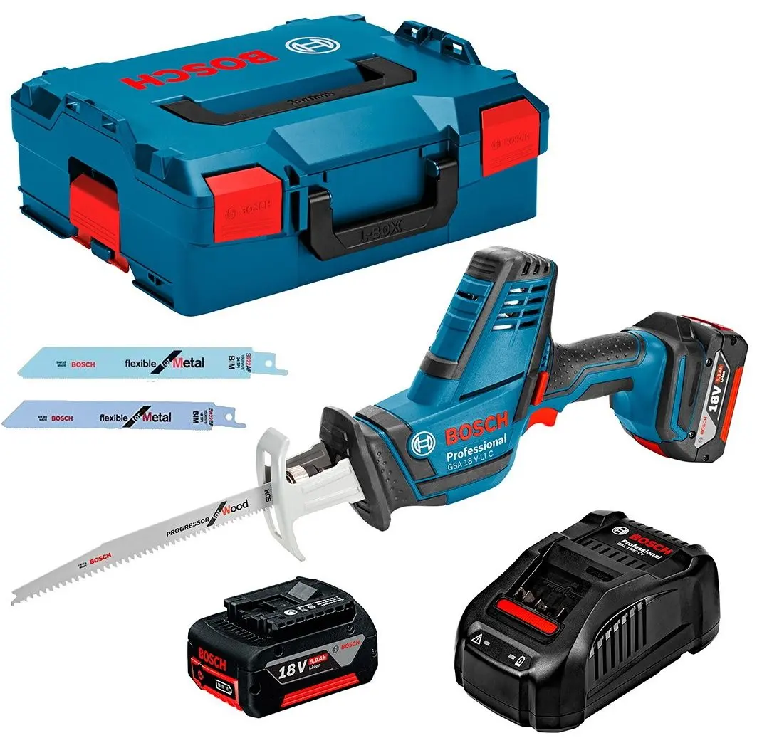 Ferastrau sabie cu acumulator Bosch Professional GSA 18V-LI 5Ah + L-Boxx