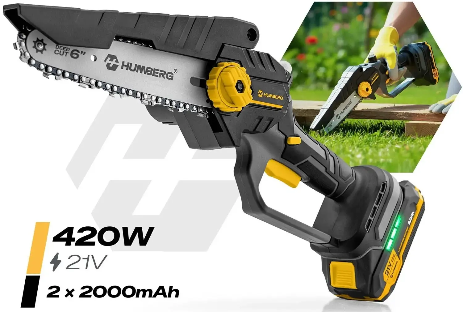 Аккумуляторная цепная пила Humberg HM-421 542100 (Yellow/Black) - 2