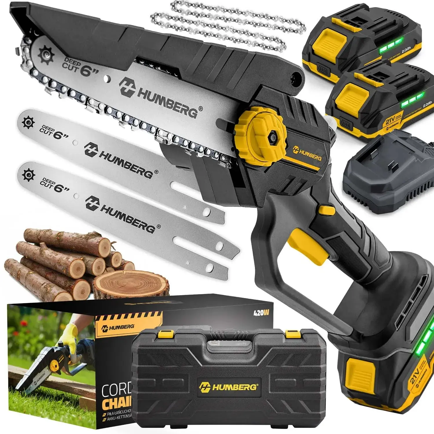 Аккумуляторная цепная пила Humberg HM-421 542100 (Yellow/Black) - 3