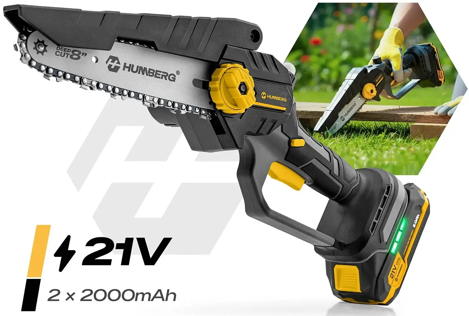 Аккумуляторная цепная пила Humberg HM-421 (Yellow/Black) - 4