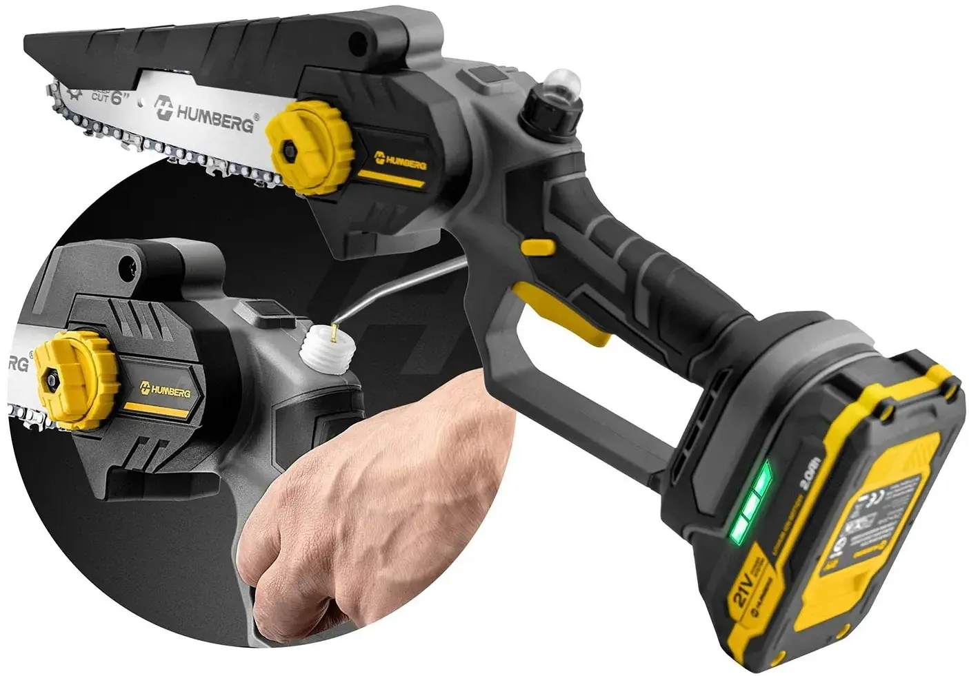Аккумуляторная цепная пила Humberg HM-421 (Yellow/Black) - 6