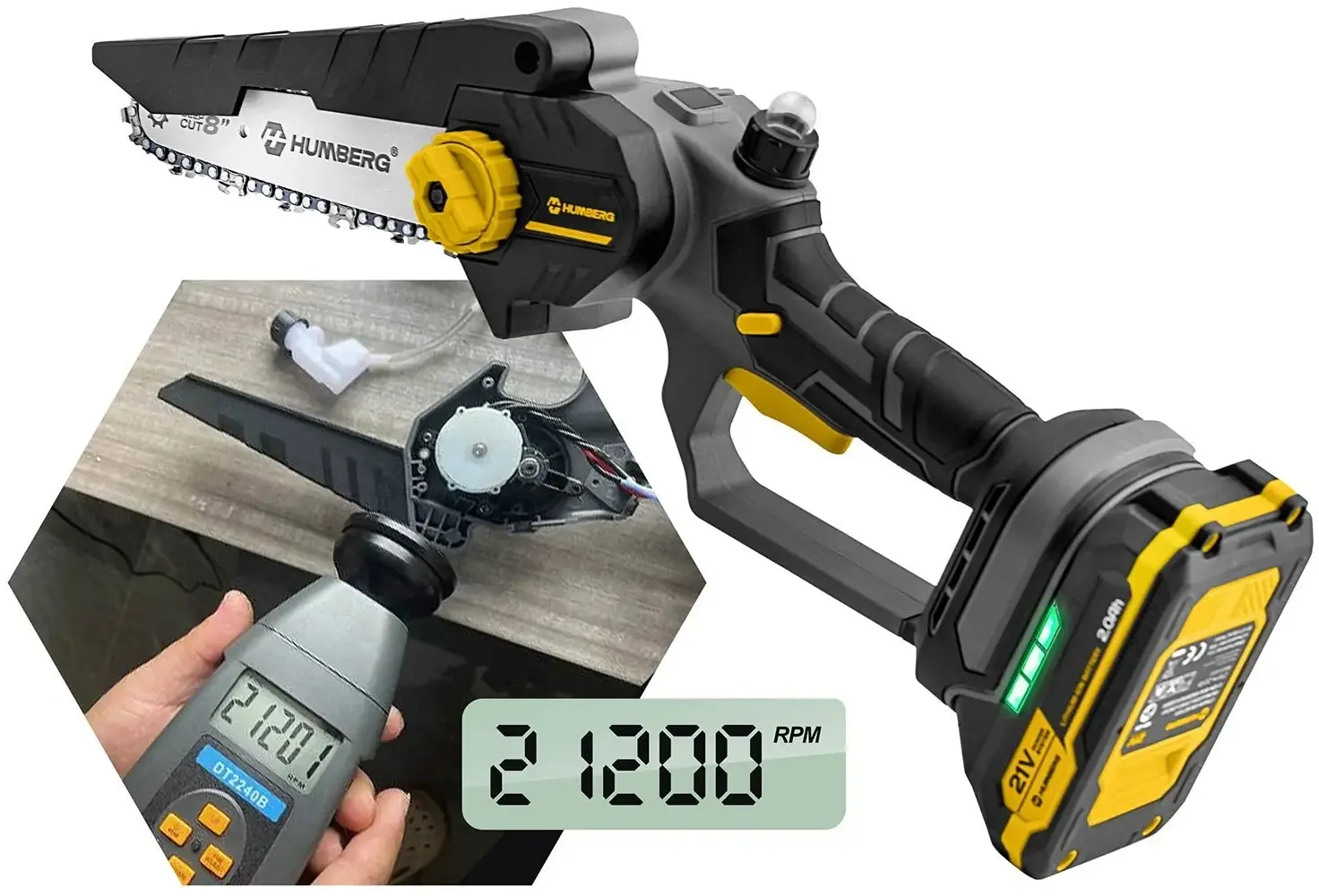 Аккумуляторная цепная пила Humberg HM-421 (Yellow/Black) - 7
