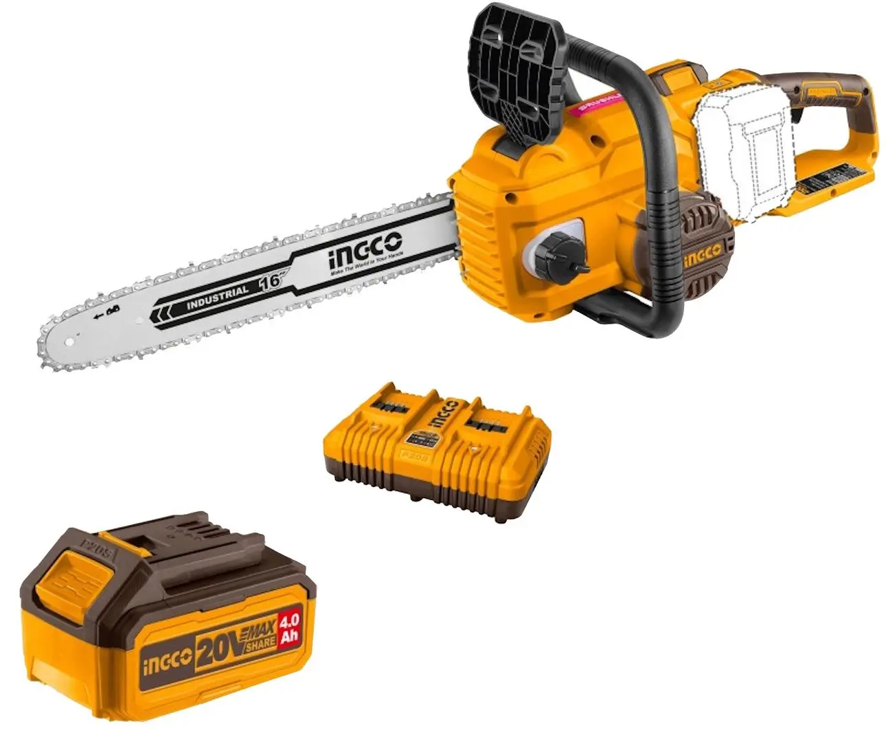 Ferastrau cu lant cu acumulator Ingco CGSLI401682 20V 2x4Ah