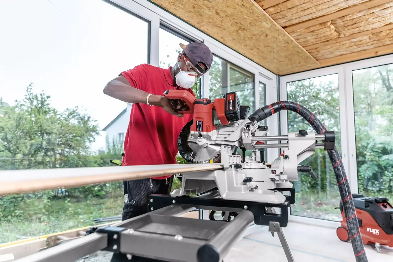 Аккумуляторная торцовочная пила Flex SMS 190 18.0-EC/5.0 + WB 110-260 + AP 5.0Ahx2 - 4