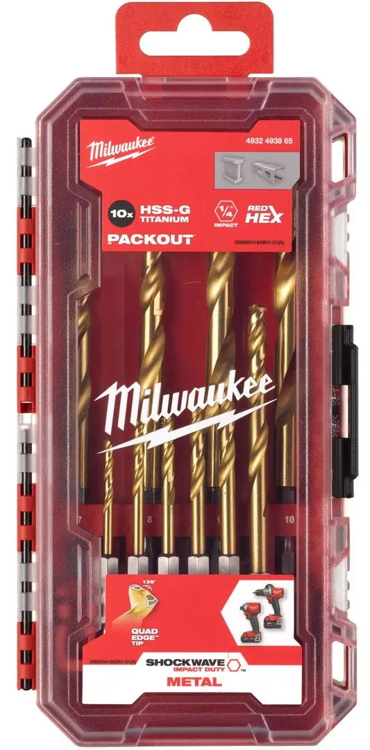 Set burghie pentru metal Milwaukee Red Hex Shockwave HSS-TIN 4932493865