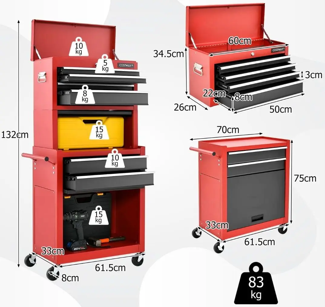 Carucior pentru scule Costway TL35690GA (Red/Black)