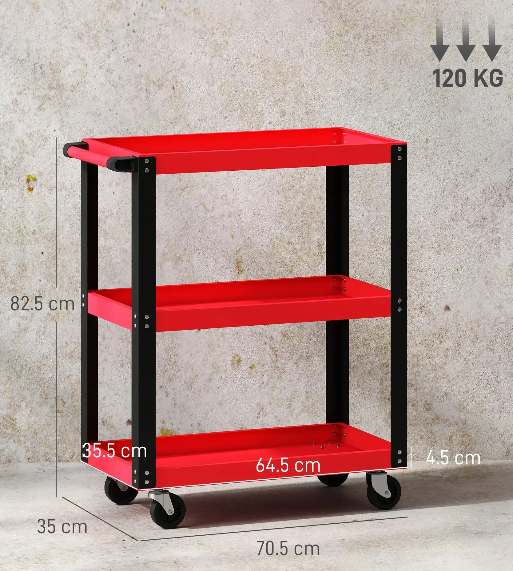 Carucior pentru scule Homcom B20-121V00RD (Red/Black) - 4