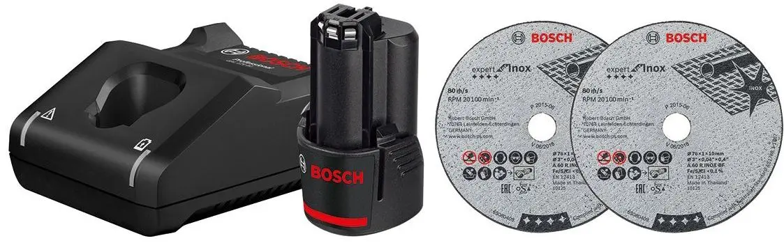 Угловая шлифмашина Bosch GWS 12V-76 + GBA Li-Ion х2 + GAL 12V-40 + L-Boxx