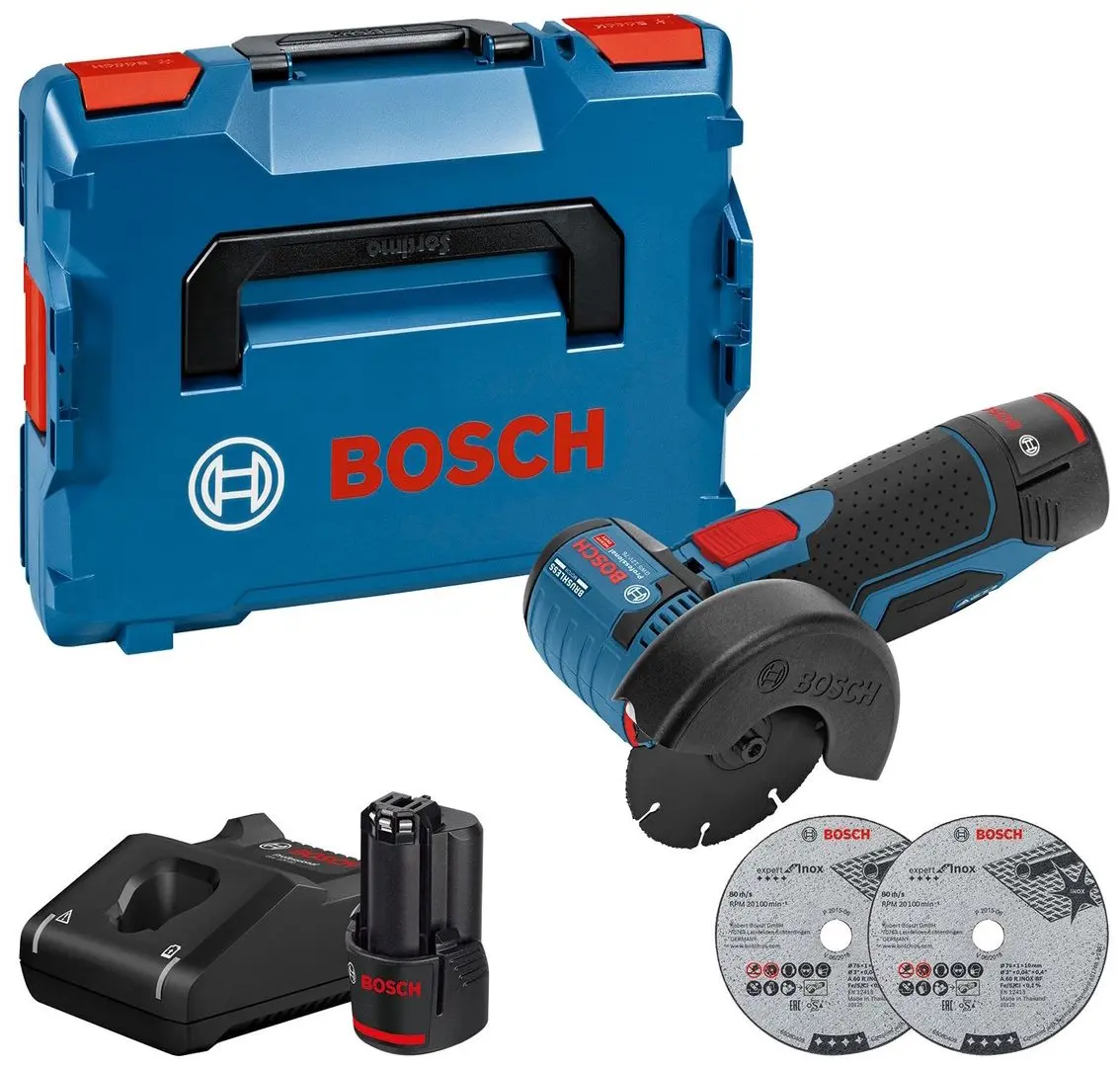 Угловая шлифмашина Bosch GWS 12V-76 + GBA Li-Ion х2 + GAL 12V-40 + L-Boxx
