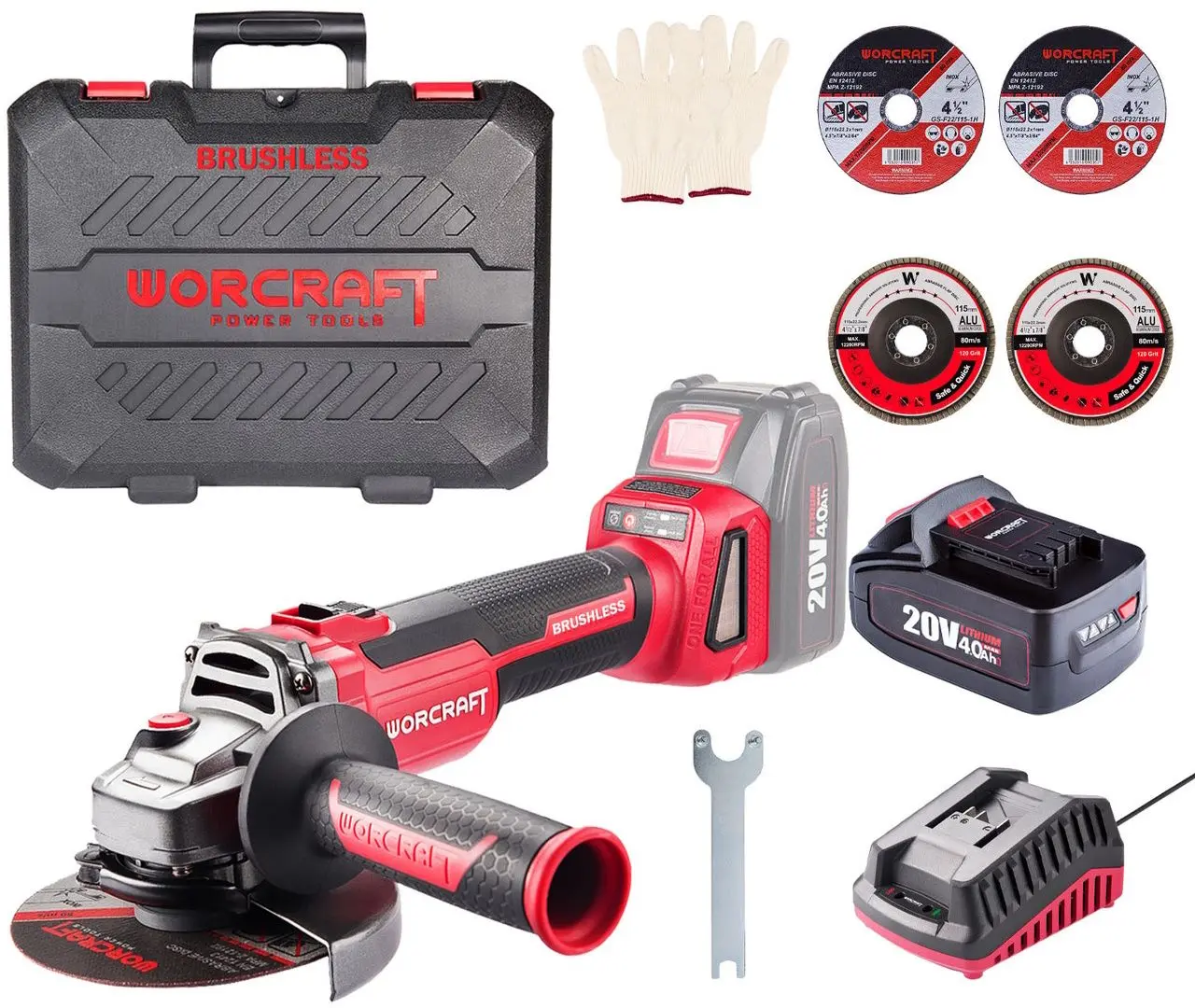 Аккумуляторная угловая шлифмашина Worcraft CAG-S20LiBH Set