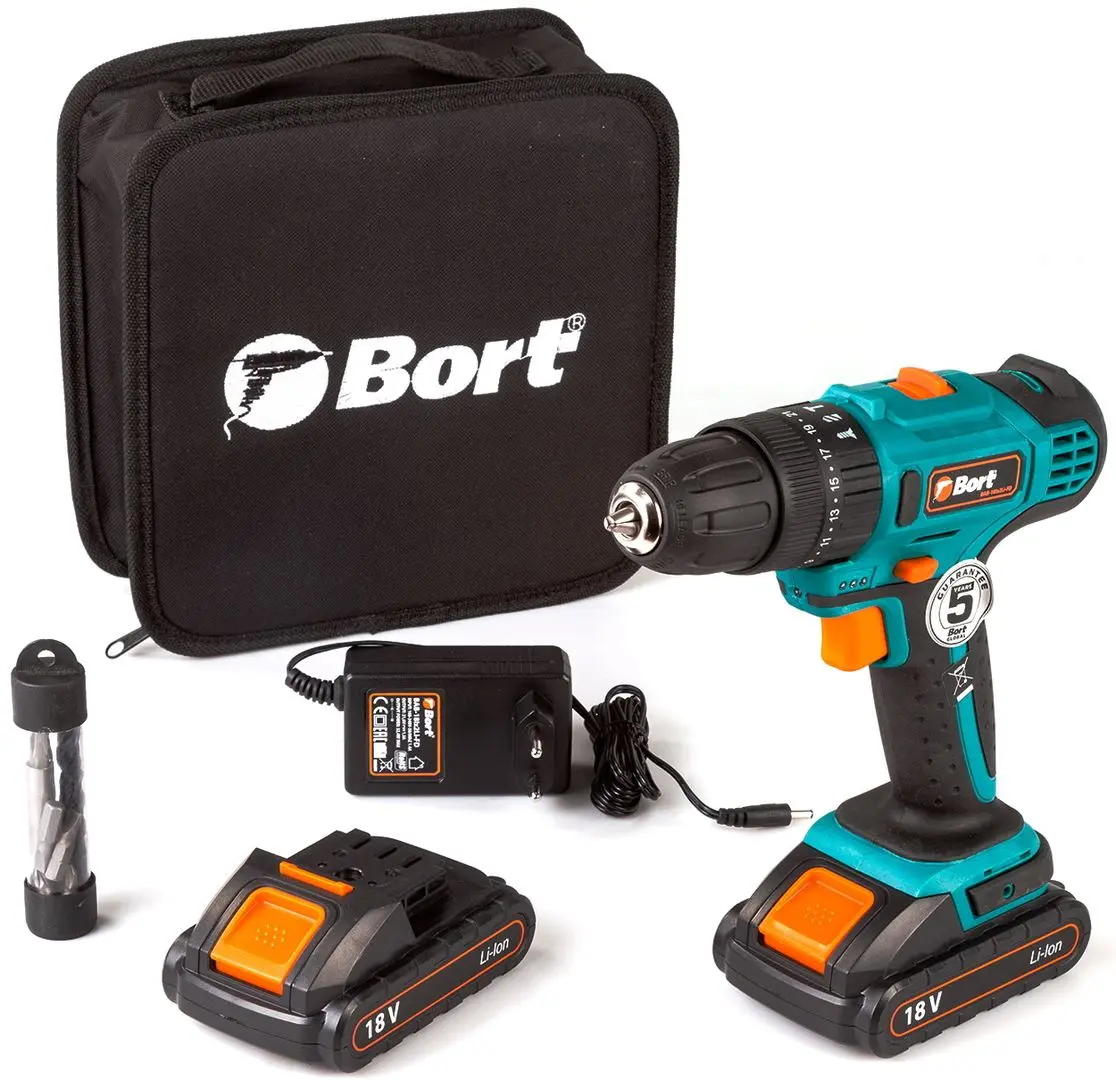 Аккумуляторная дрель-шуруповерт Bort BAB18Ix2Li-FD Set