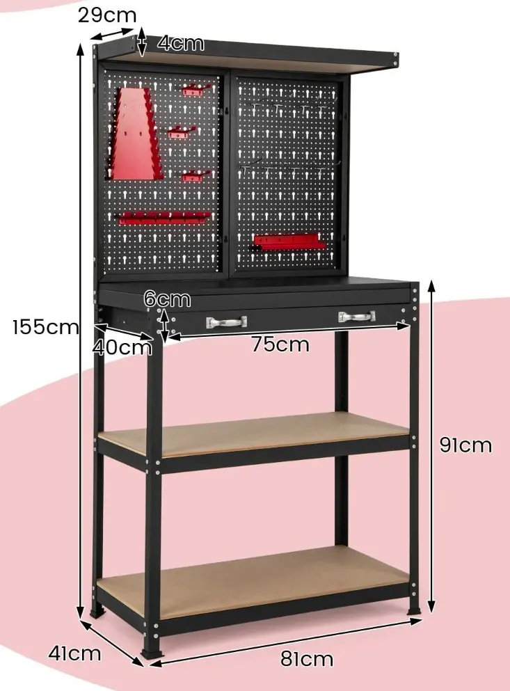 Banc de scule Costway TH10068RE (Black/Red) - 5