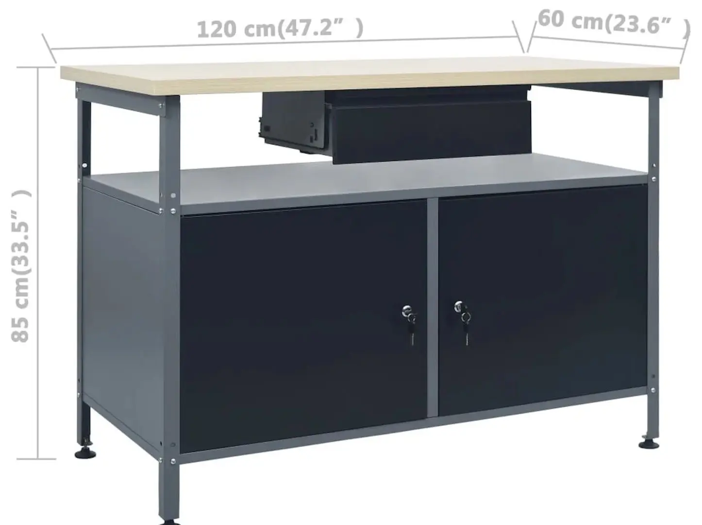 Стол с органайзером + шкафчик VidaXL 3053437 (Grey/Black)