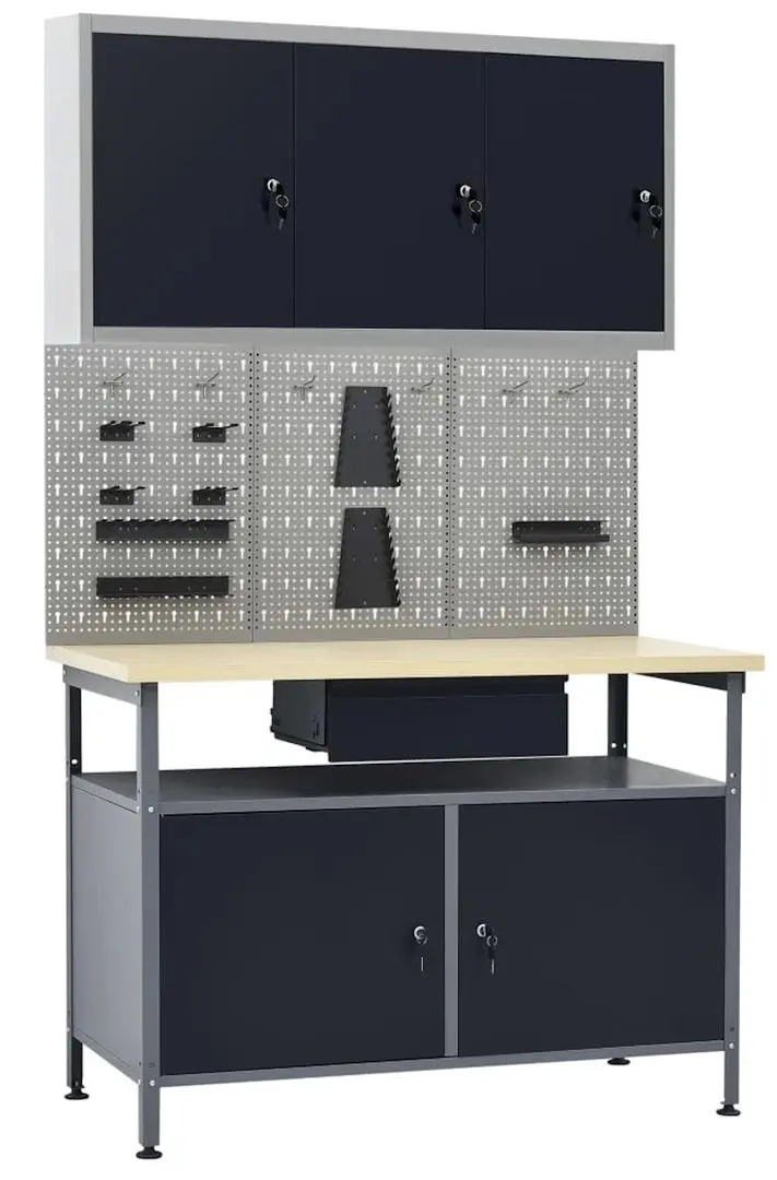 Стол с органайзером + шкафчик VidaXL 3053437 (Grey/Black)