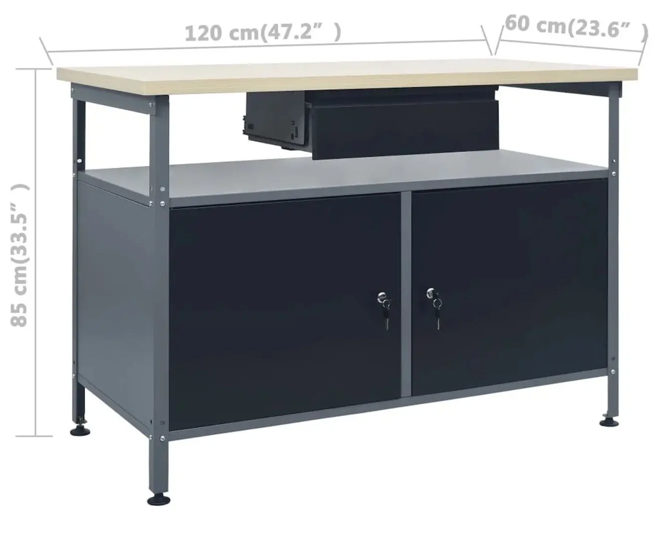 Стол с органайзером VidaXL 3053427 (Grey/Black)