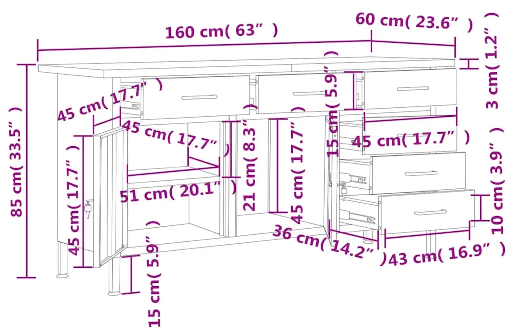 Стол VidaXL 145348 (Grey/Black)